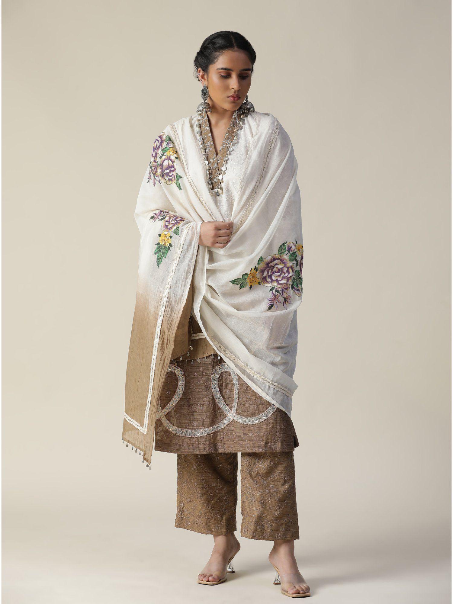 white brown ombre kurta (set of 3)