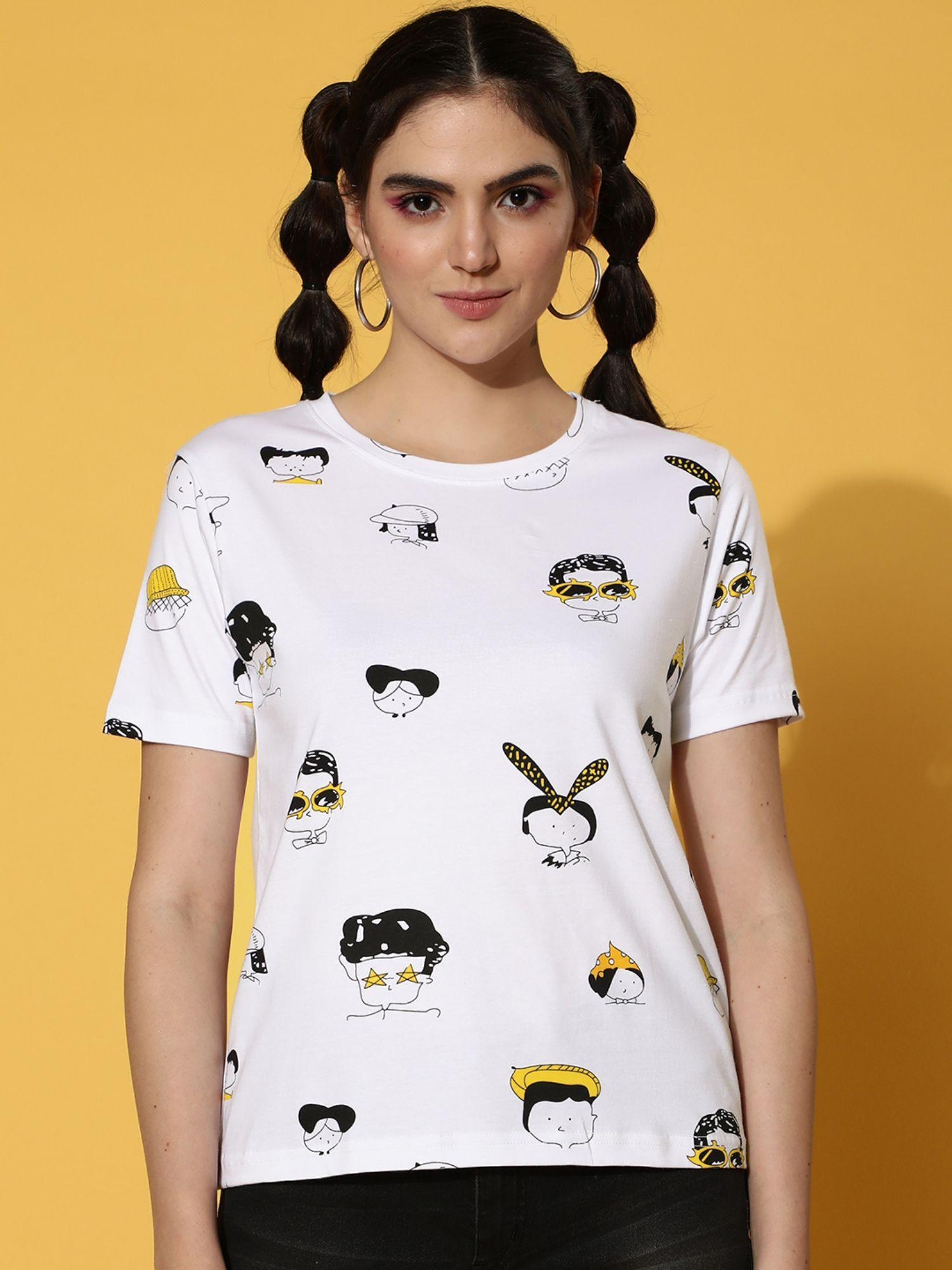 white cartoon printed t-shirt