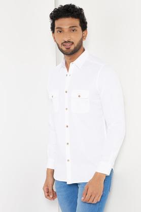 white cavalry twill 2 pocket solid men's casual shirt - white