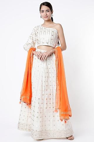 white chanderi lehenga set