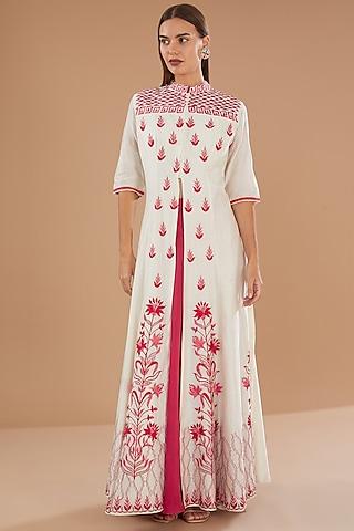 white chanderi thread embroidered anarkali