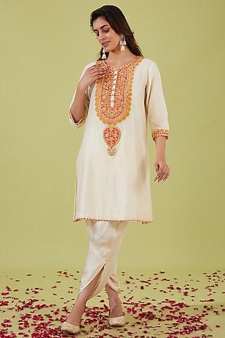 white chanderi zari embroidered a-line kurta set