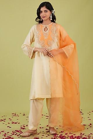 white chanderi zari embroidered kalidar kurta set