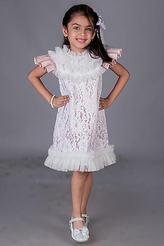 white chantilly & net ruffled dress for girls