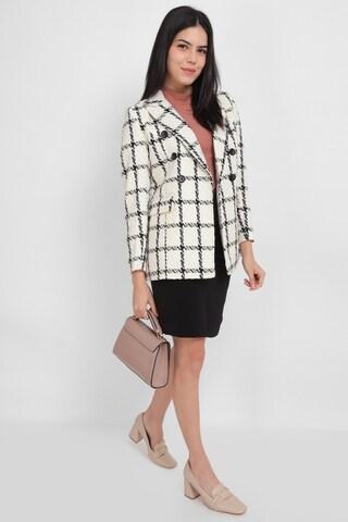 white check casual full sleeves notch lapel women regular fit jackets