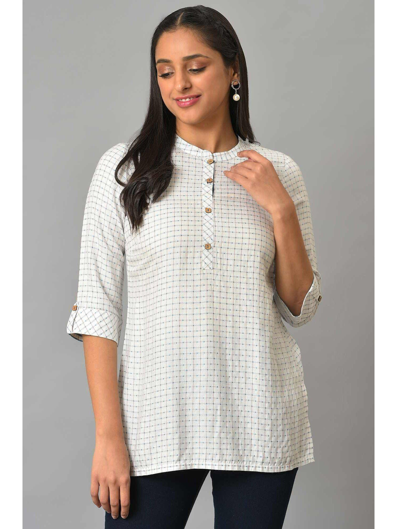 white check printed yarn-dyed kurti