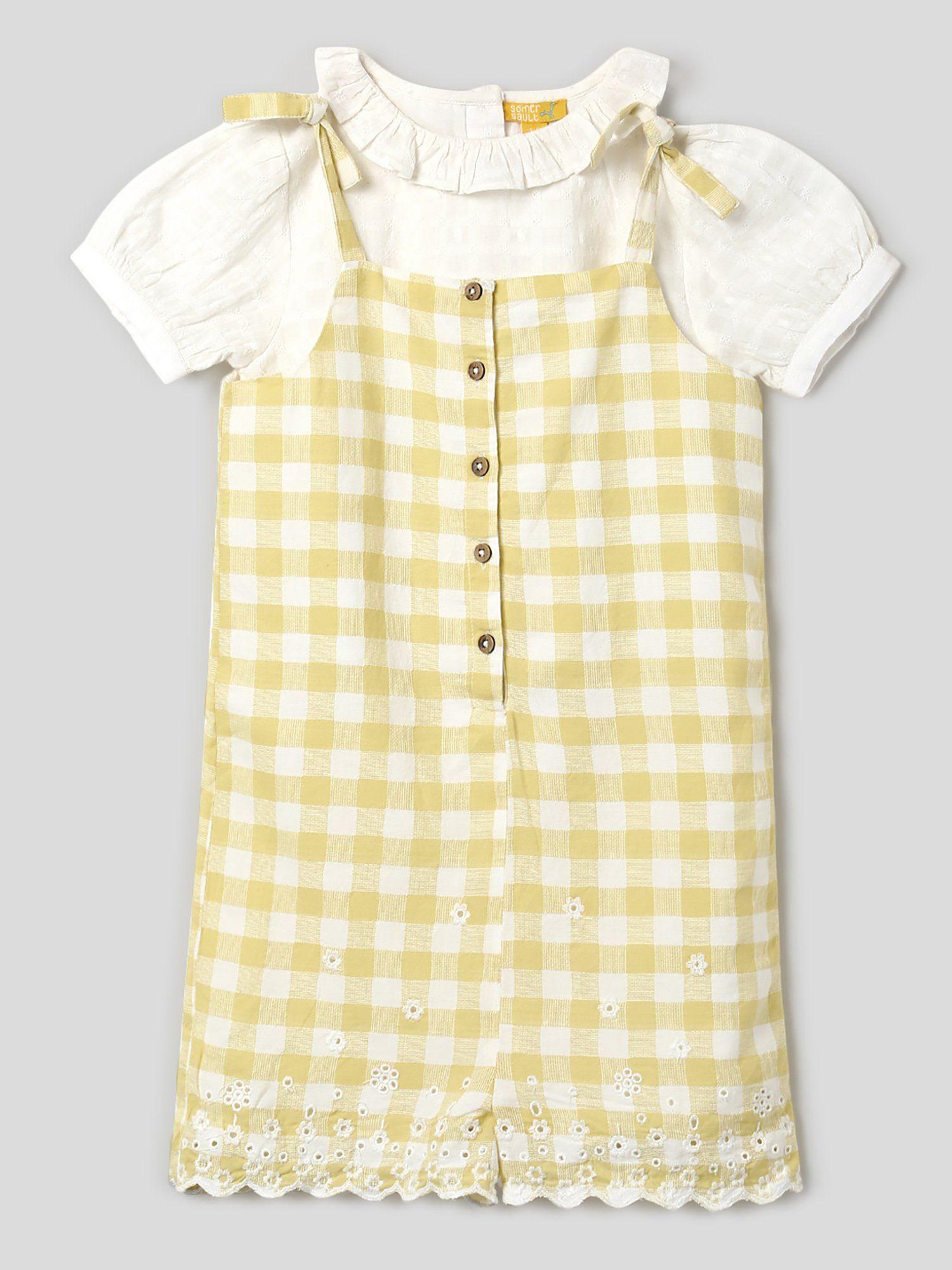 white check schiffli romper and top (set of 2)