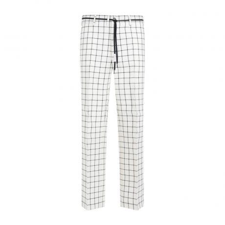 white checked pattern trousers