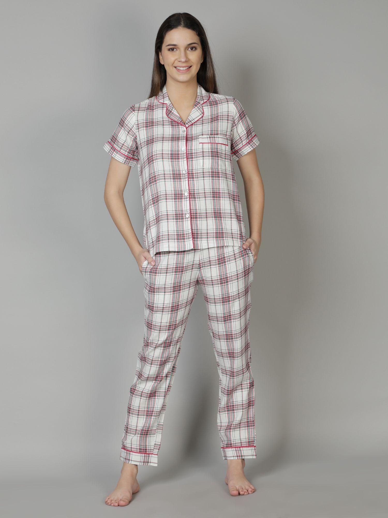 white checkered pyjama (set of 2)
