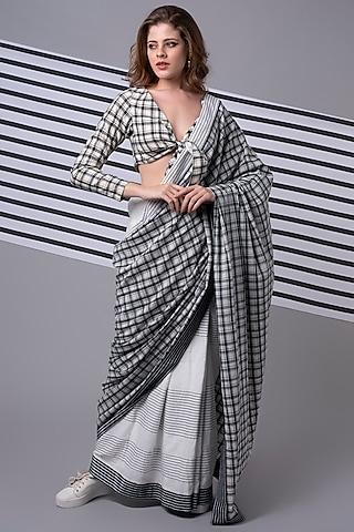 white checkered saree set