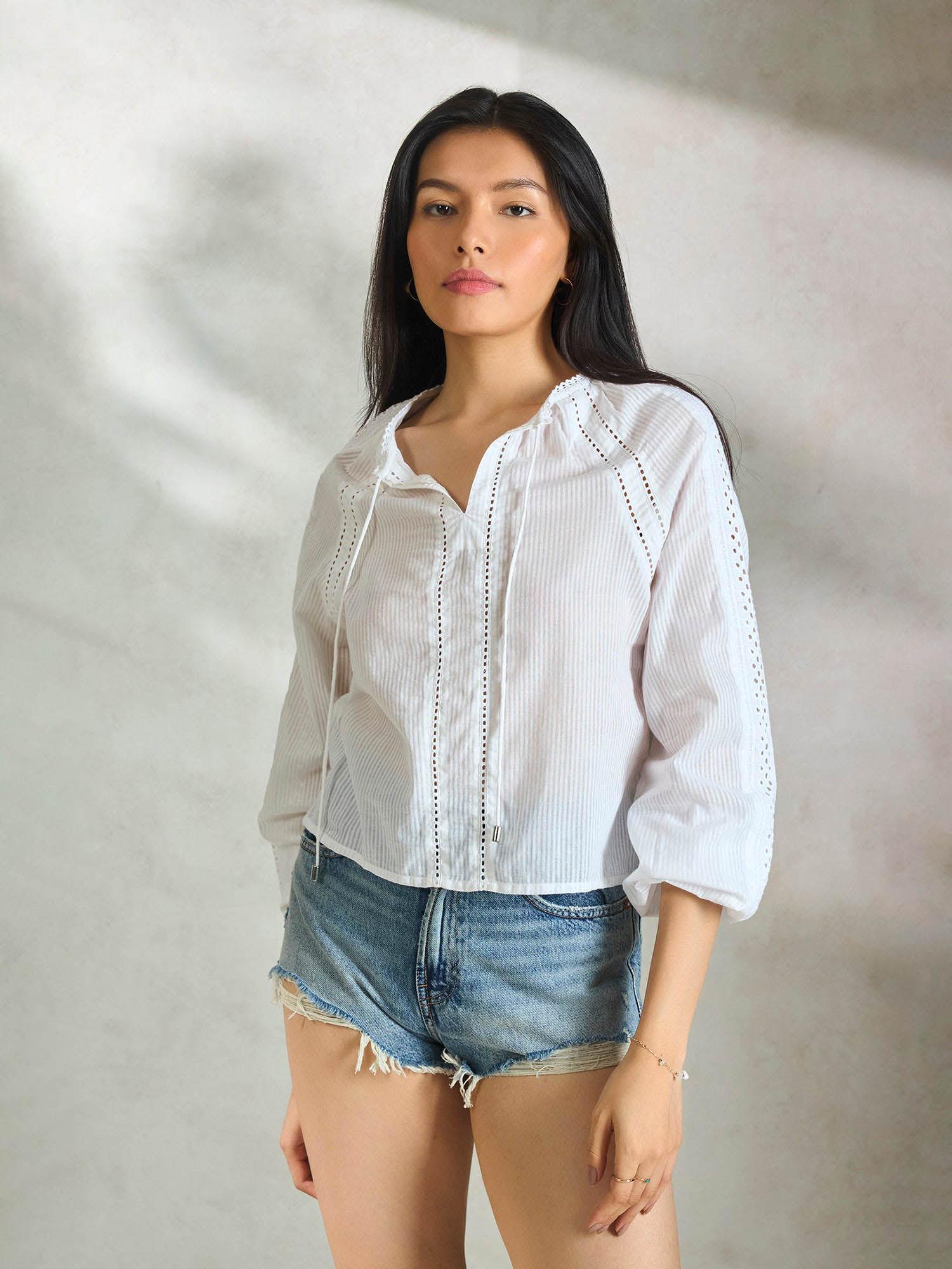 white chic cotton lace detail blouse top