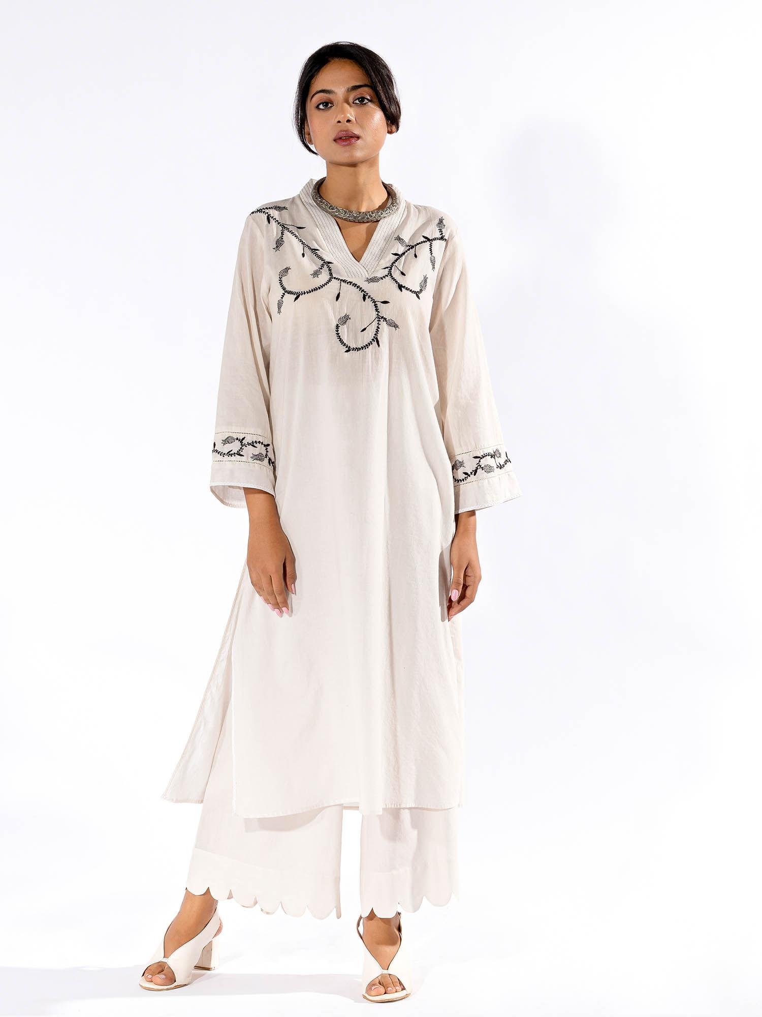 white chikan cotton kurta & palazzo (set of 2)