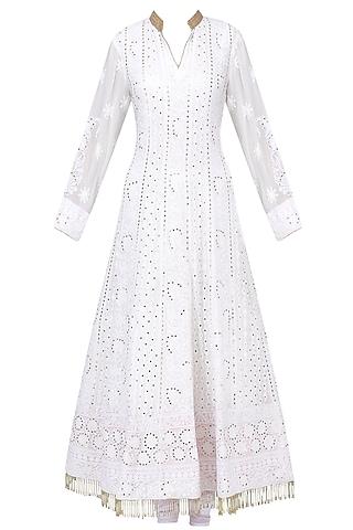 white chikankari embroidered anarkali set