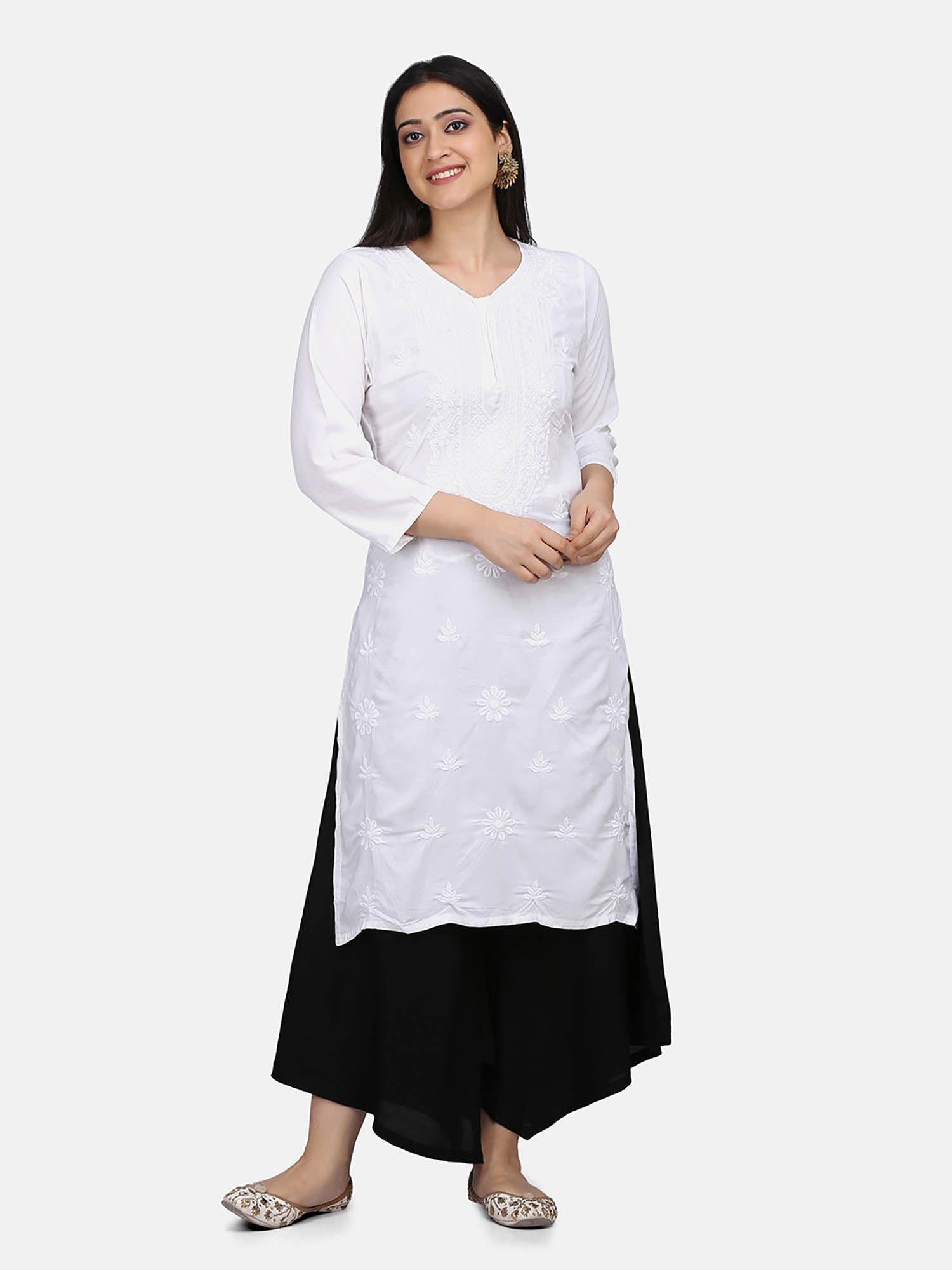 white chikankari kurta with black a cemetric palazzo (set of 2)