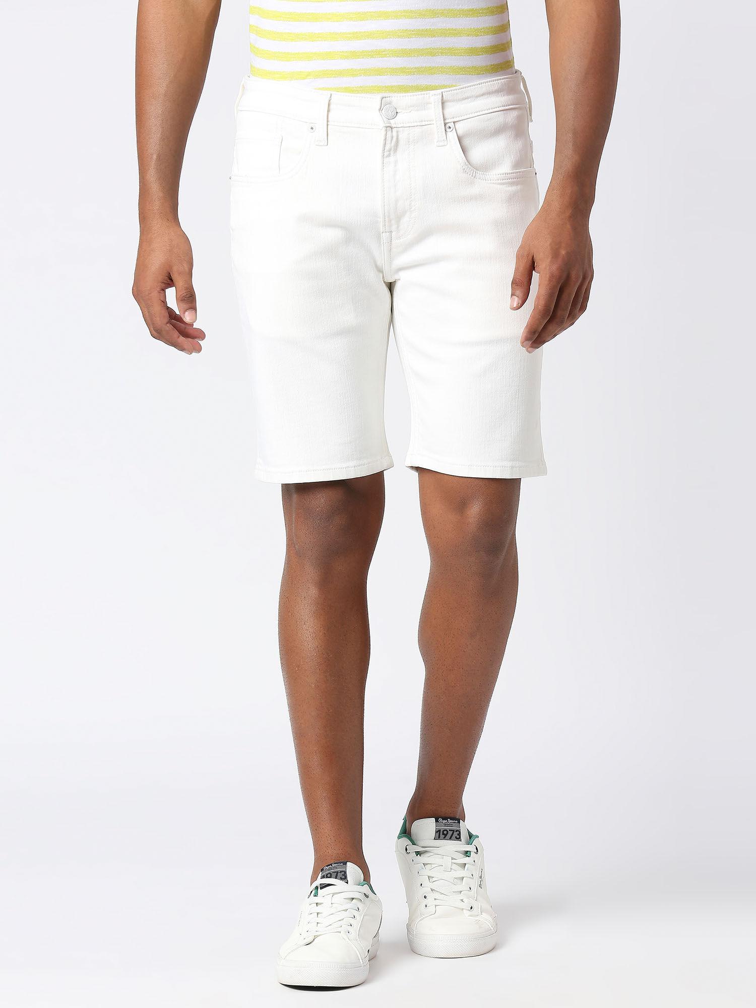 white chinox shorts regular fit mid waist shorts