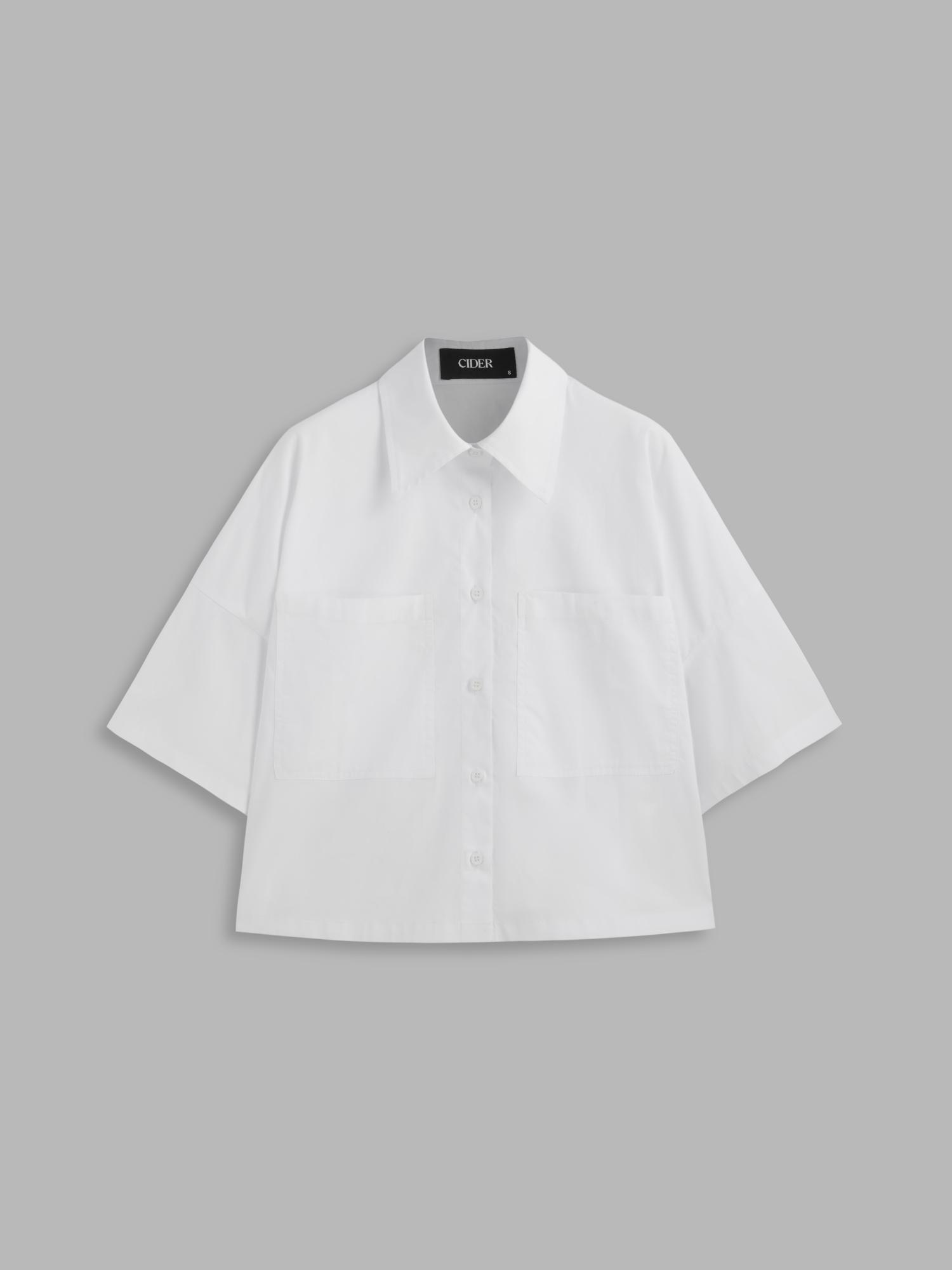 white collar solid pocket short sleeve crop shirt