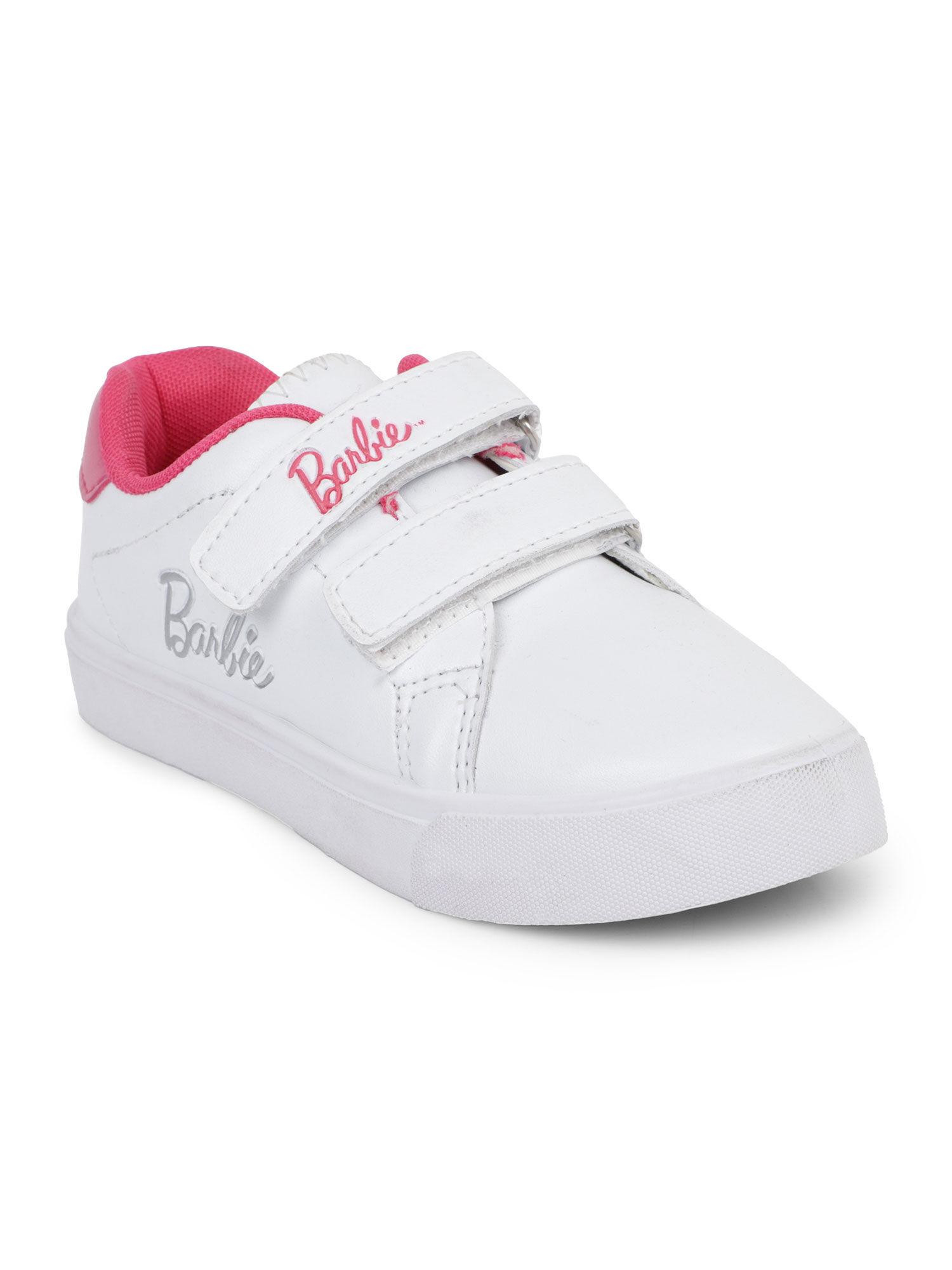 white color barbie printed shoes for girls