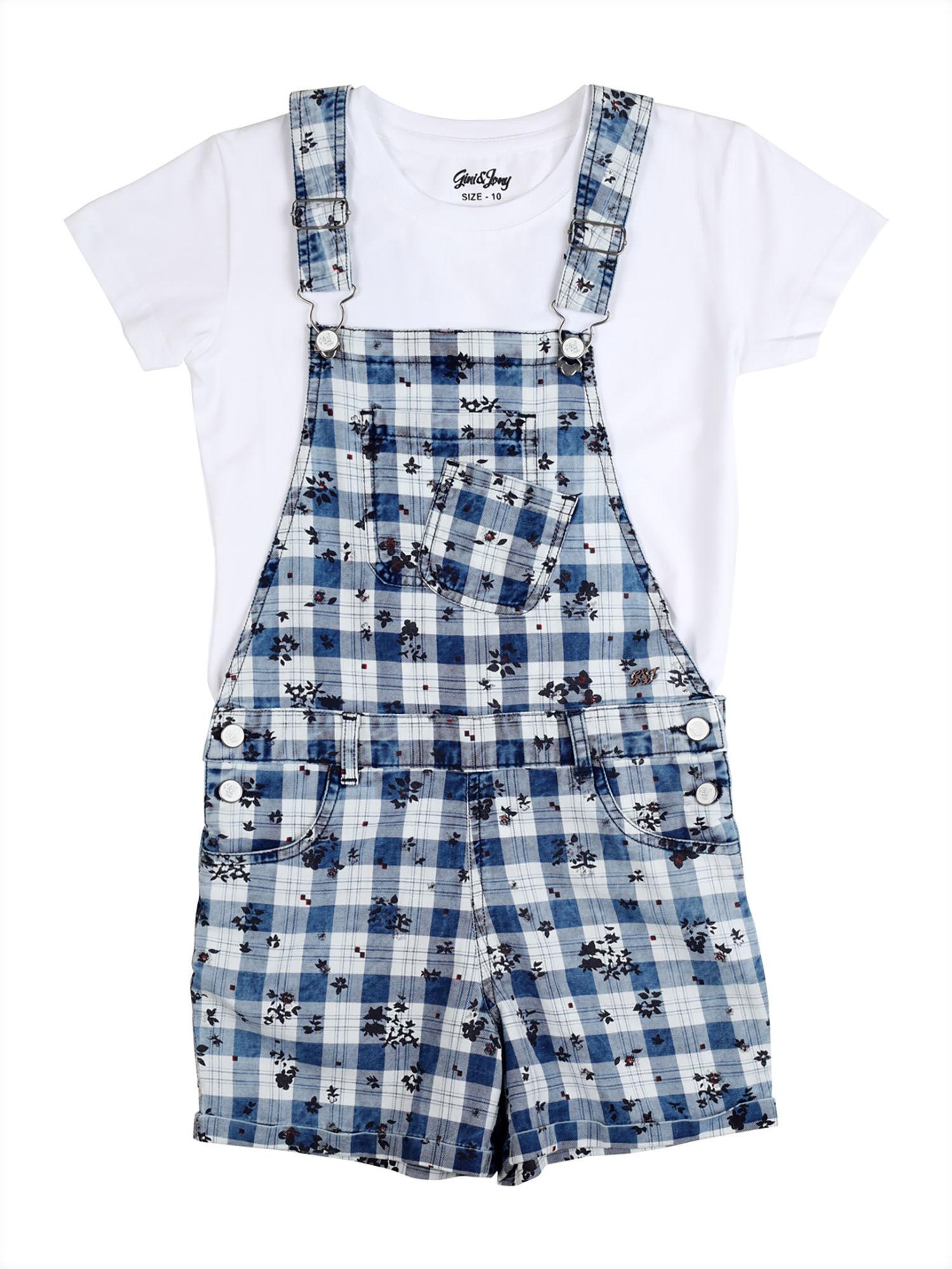 white color printed dungaree