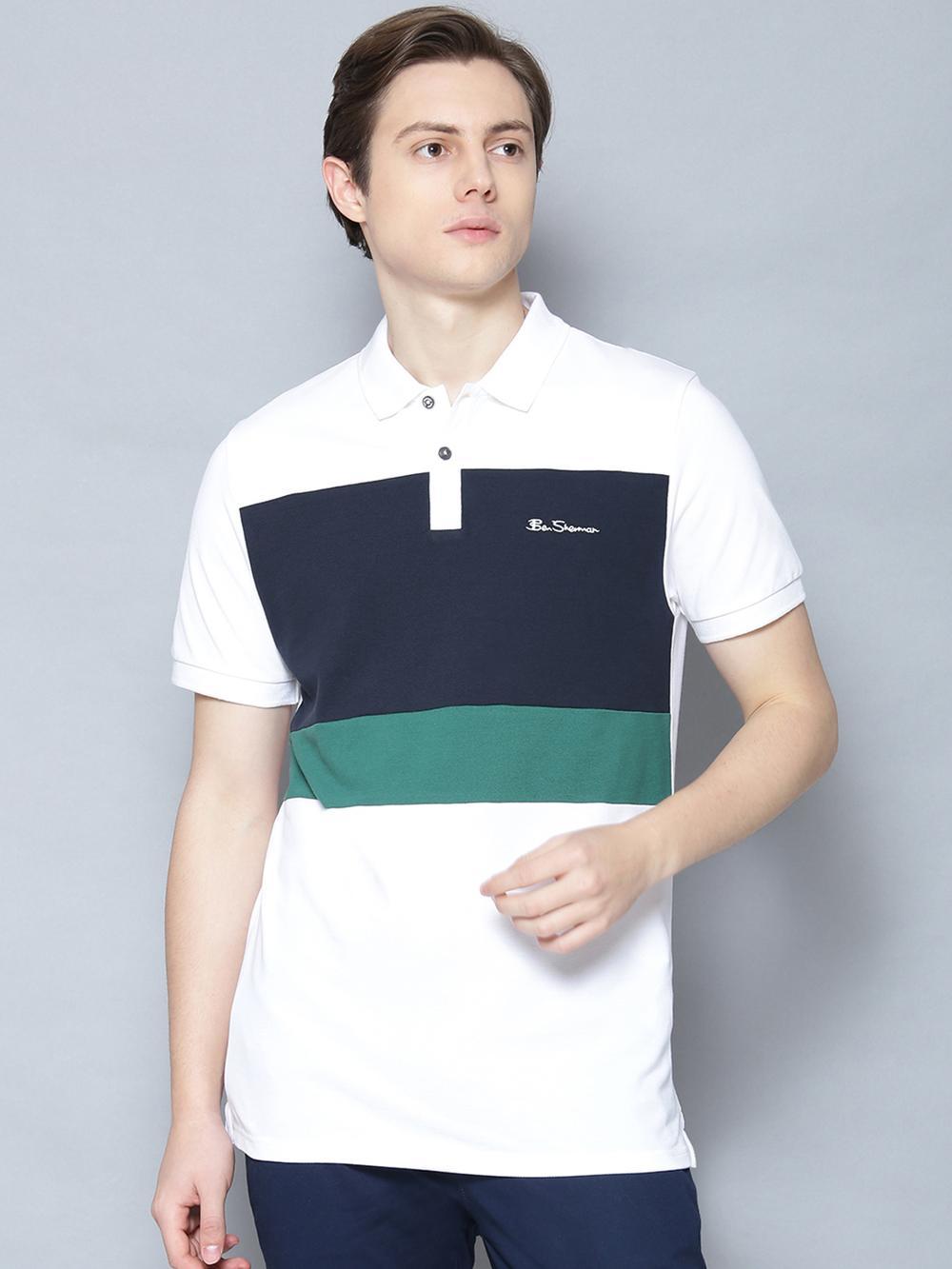 white colour blocked polo t-shirt