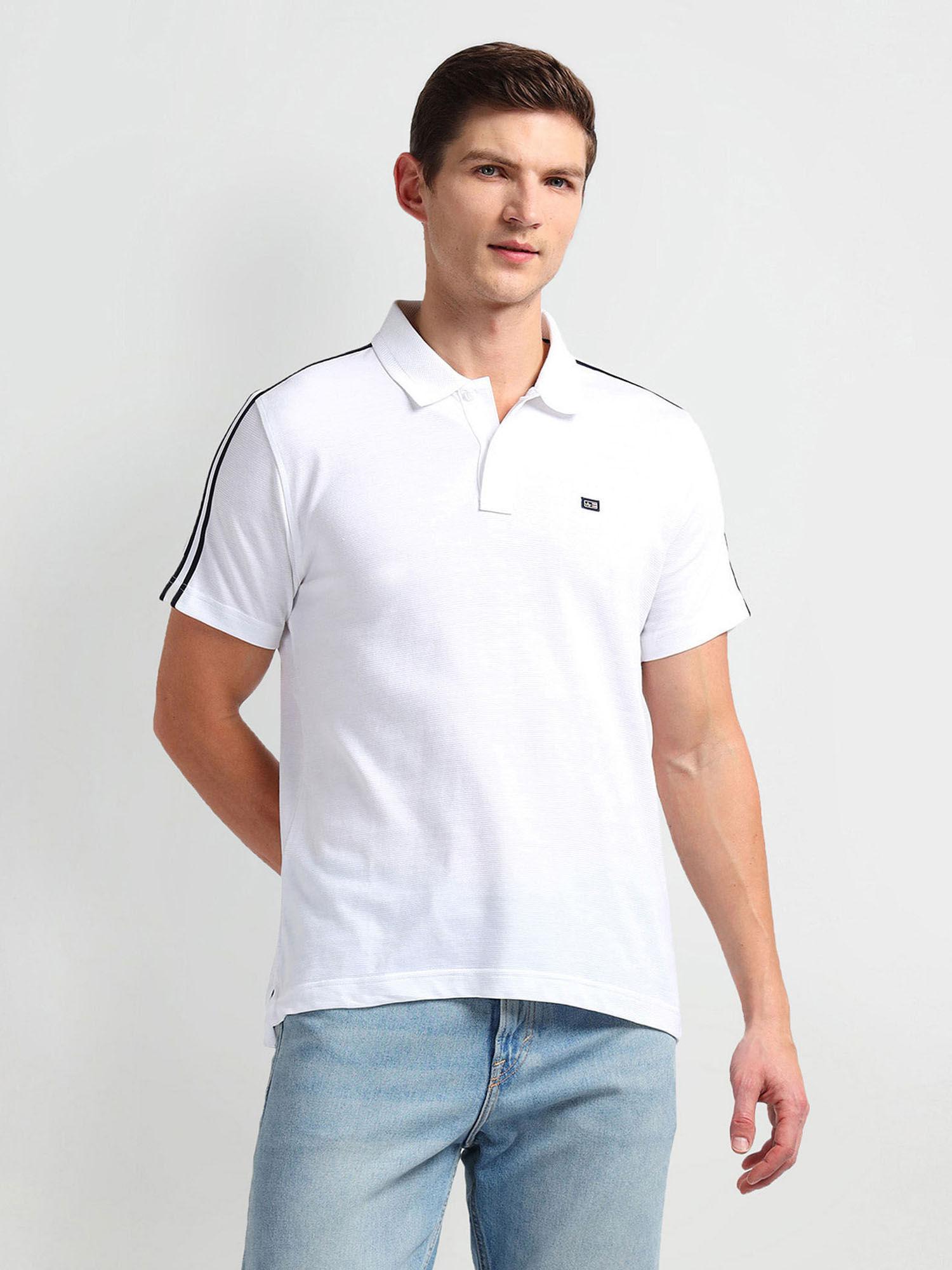 white contrast taping solid polo t-shirt