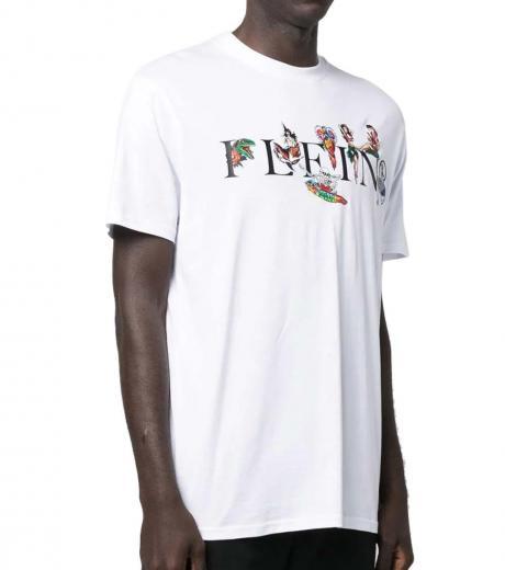 white contrasting front logo print t-shirt