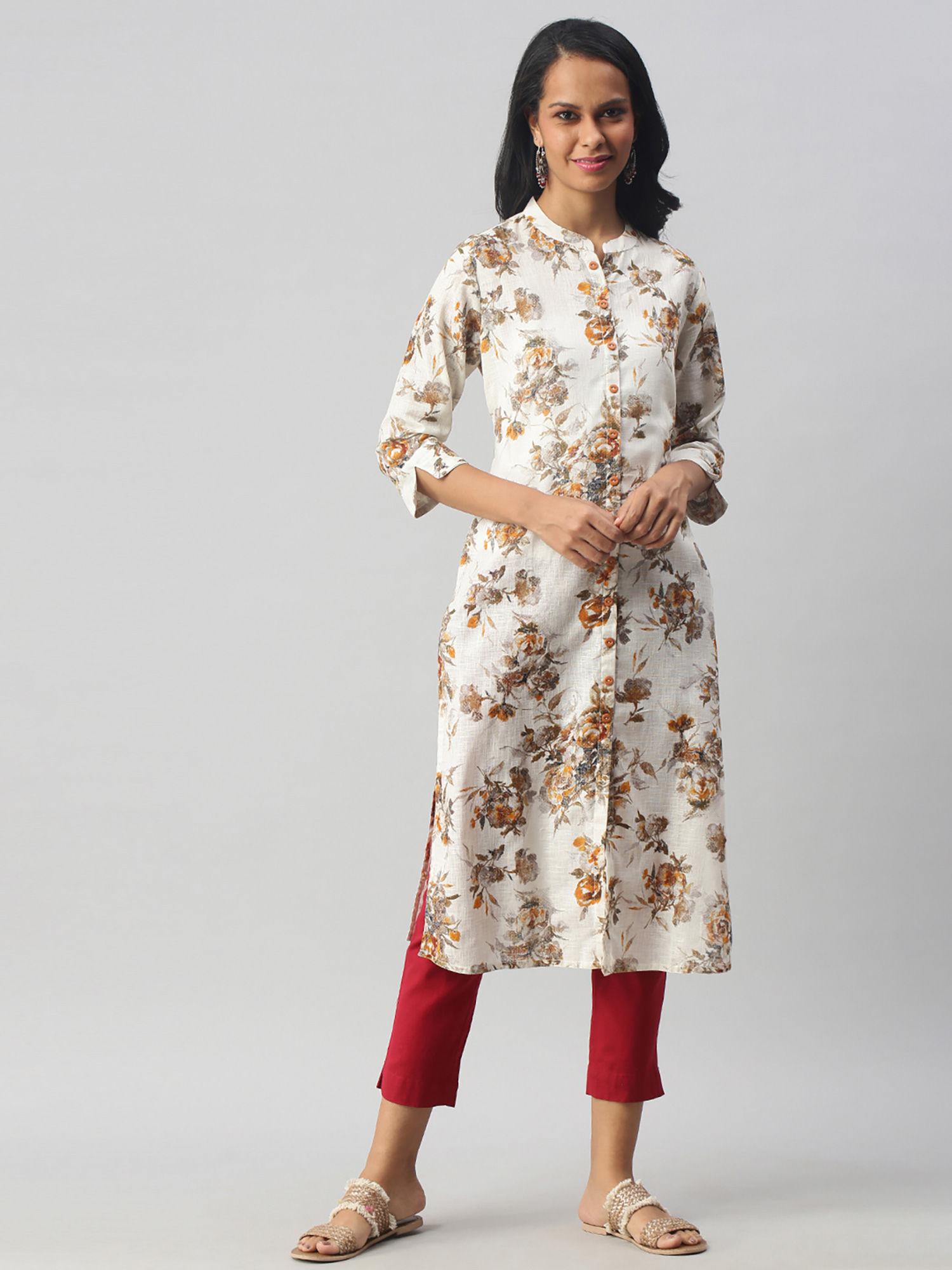 white cotton blend printed kurtas