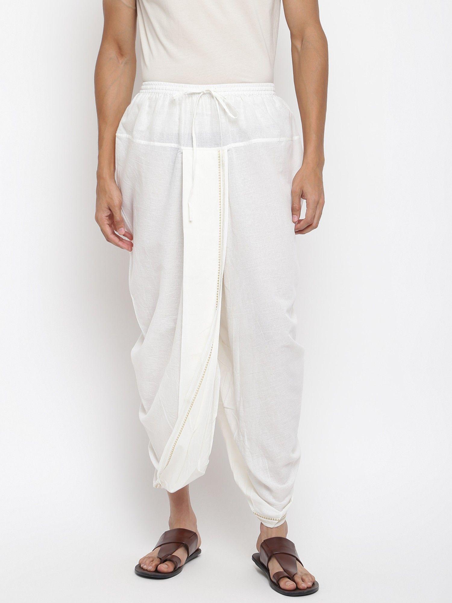 white cotton blend striped dhoti