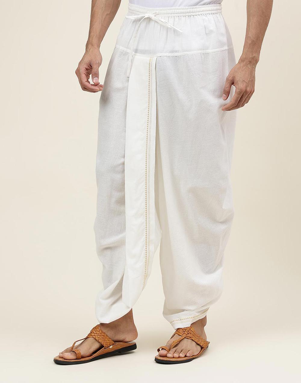 white cotton blend woven full elasticated with drawstring dhoti