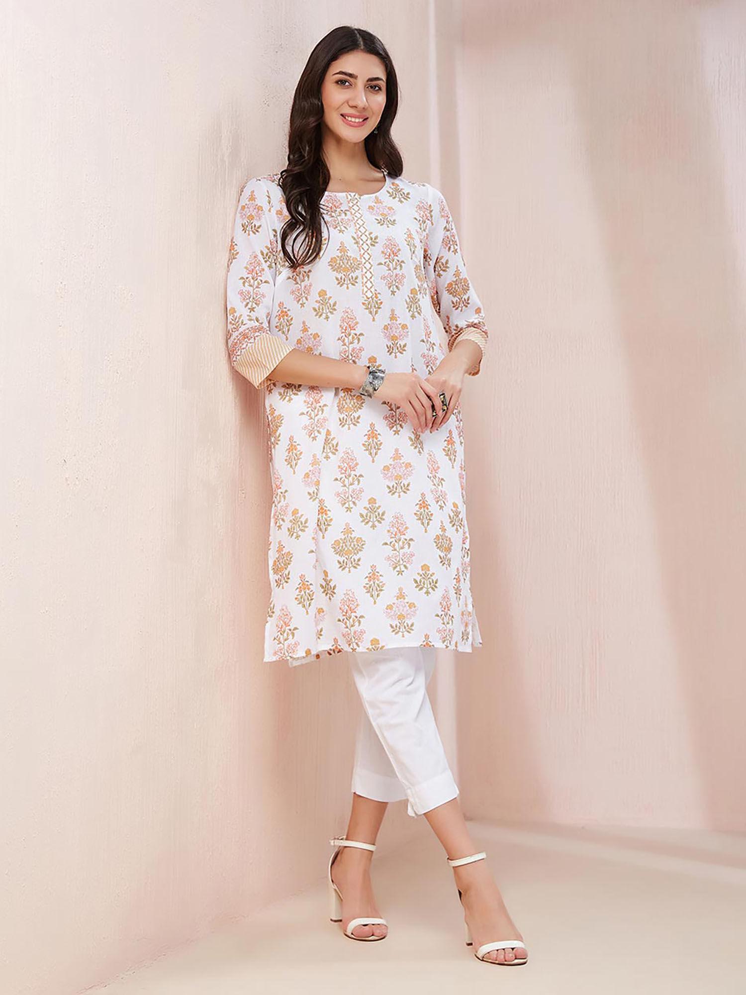 white cotton block printed kurta