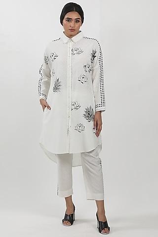 white cotton block printed shirt tunic