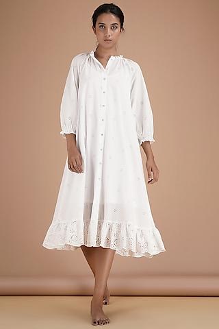 white cotton button-down midi dress