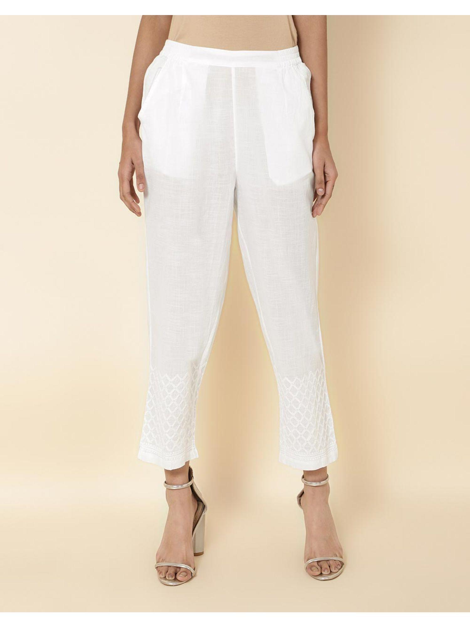 white cotton casual pant