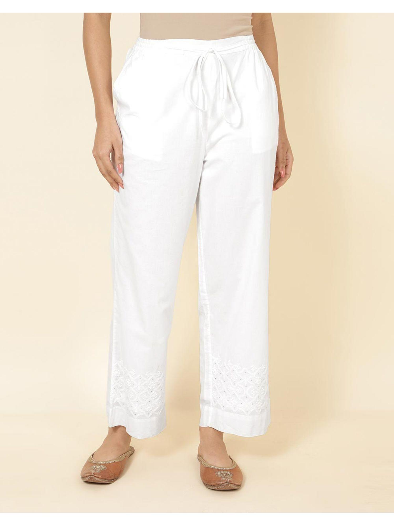white cotton casual pant