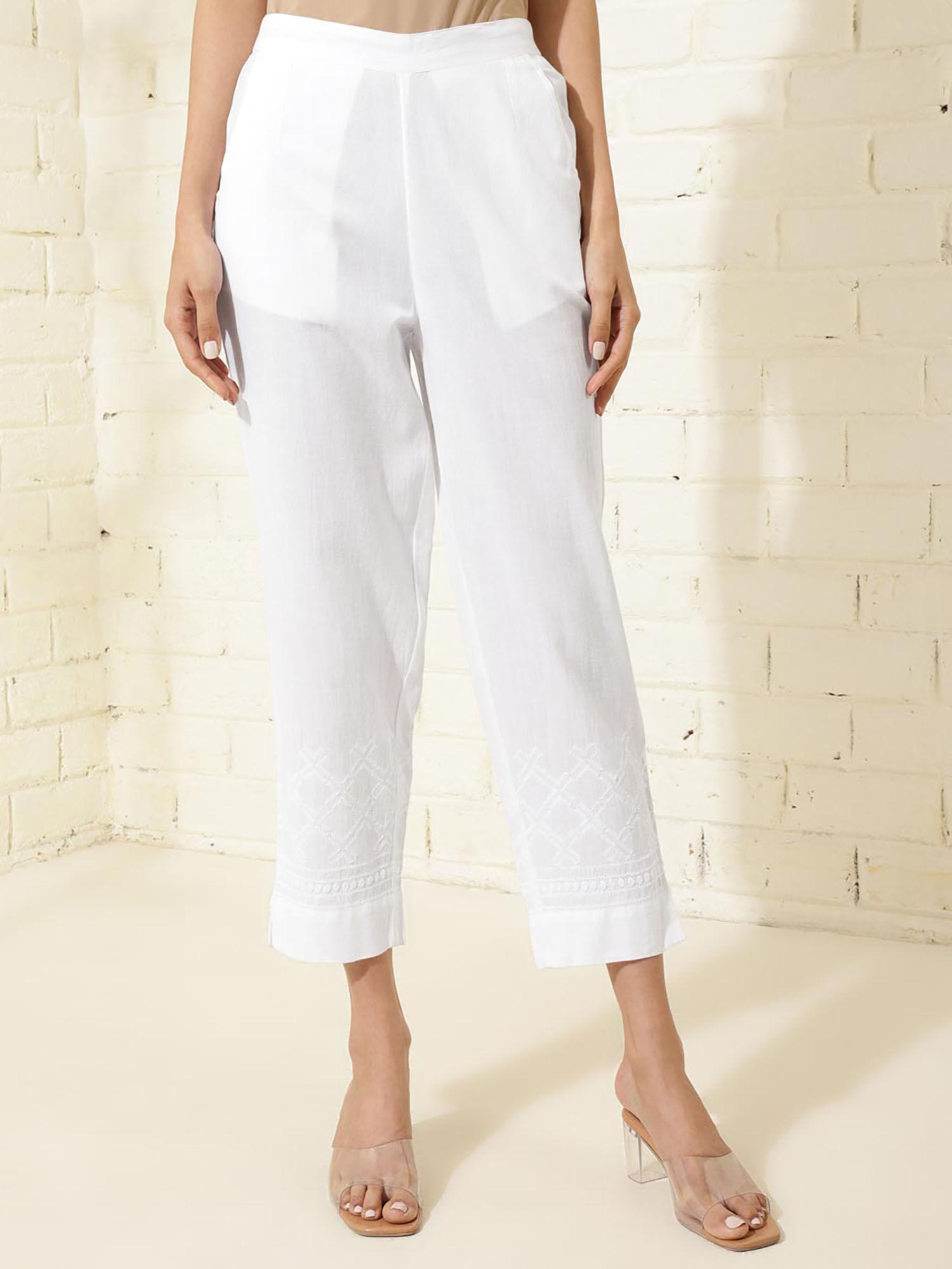 white cotton chikankari casual pants