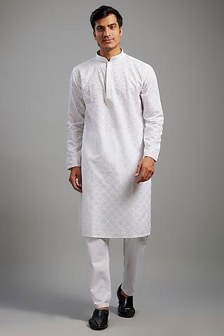 white cotton chikankari embroidered kurta set