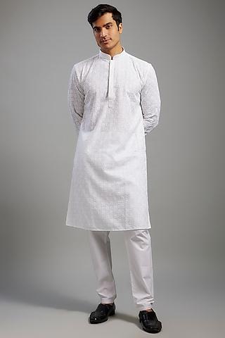 white cotton chikankari embroidered kurta set