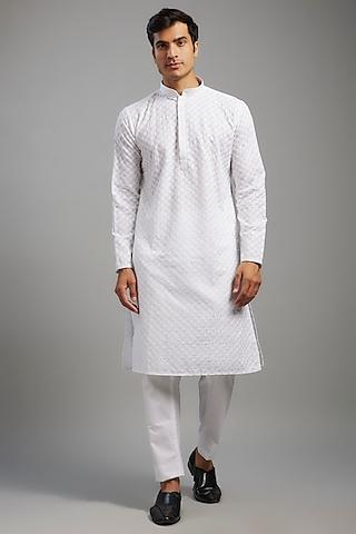 white cotton chikankari embroidered kurta set