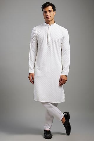 white cotton chikankari embroidered kurta set