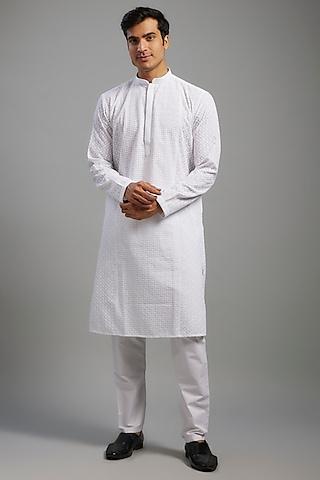 white cotton chikankari embroidered kurta set