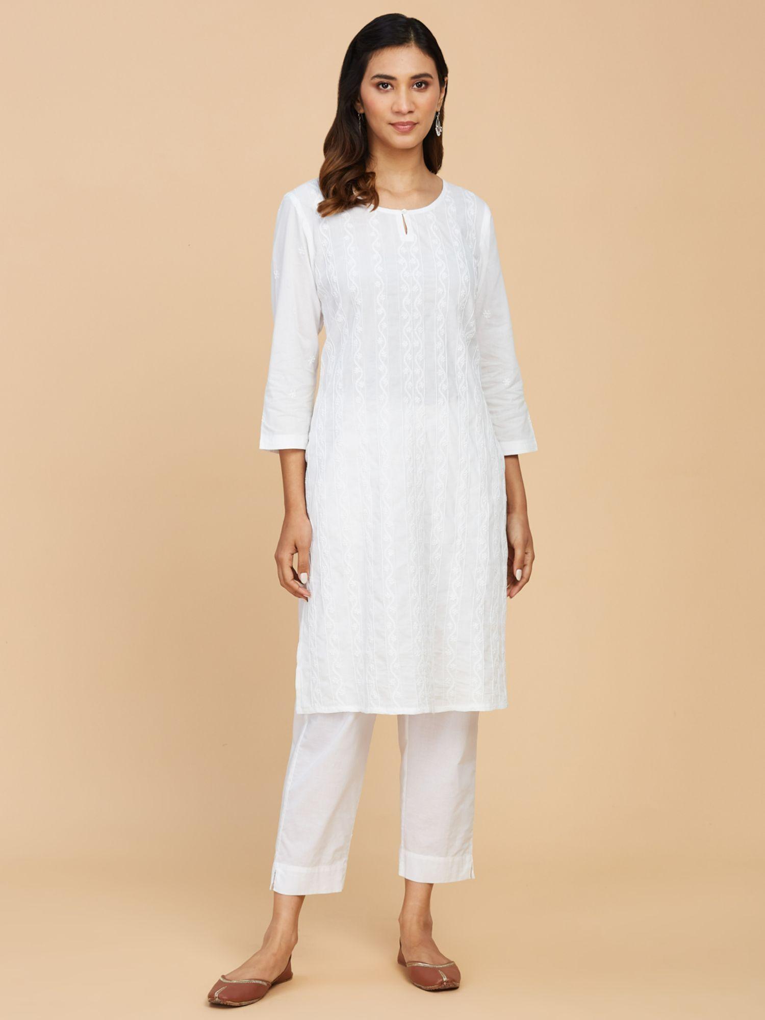 white cotton chikankari long kurta