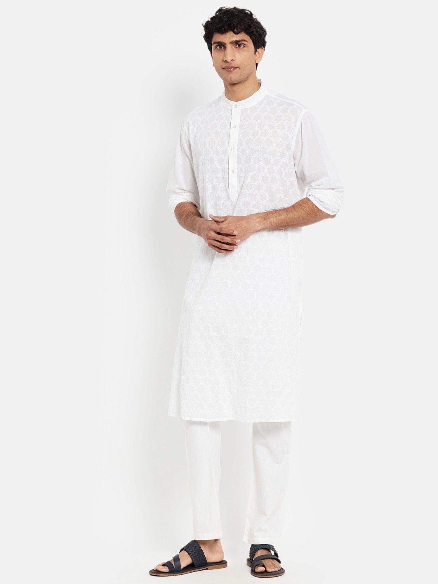 white cotton chikankari long kurta