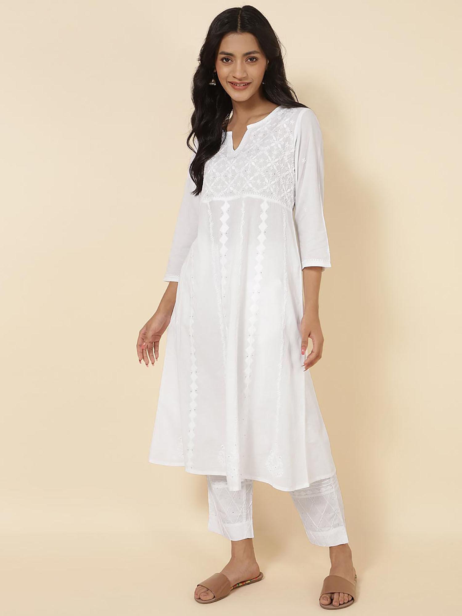 white cotton chikankari long kurta