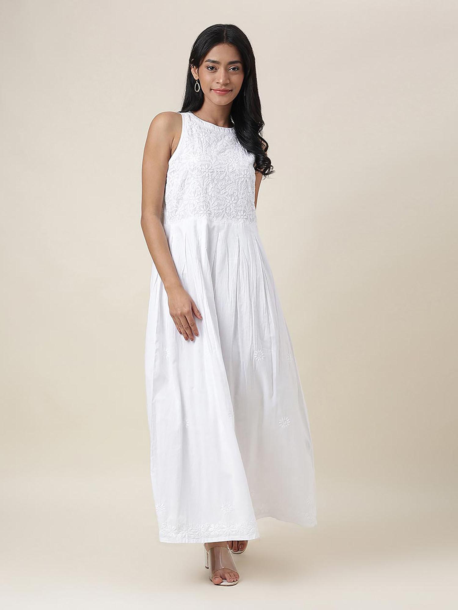 white cotton chikankari maxi dress