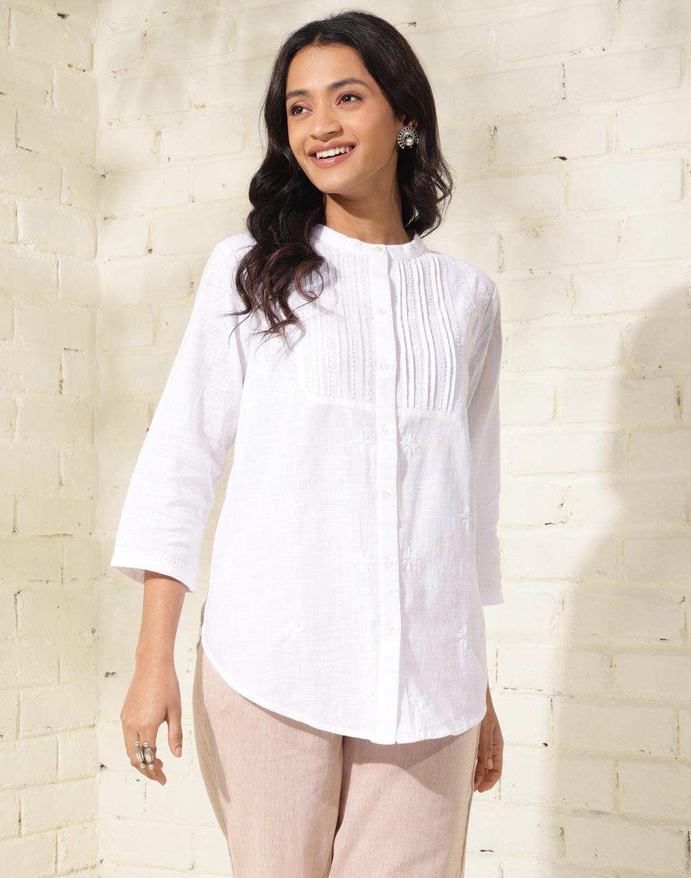 white cotton chikankari shirt