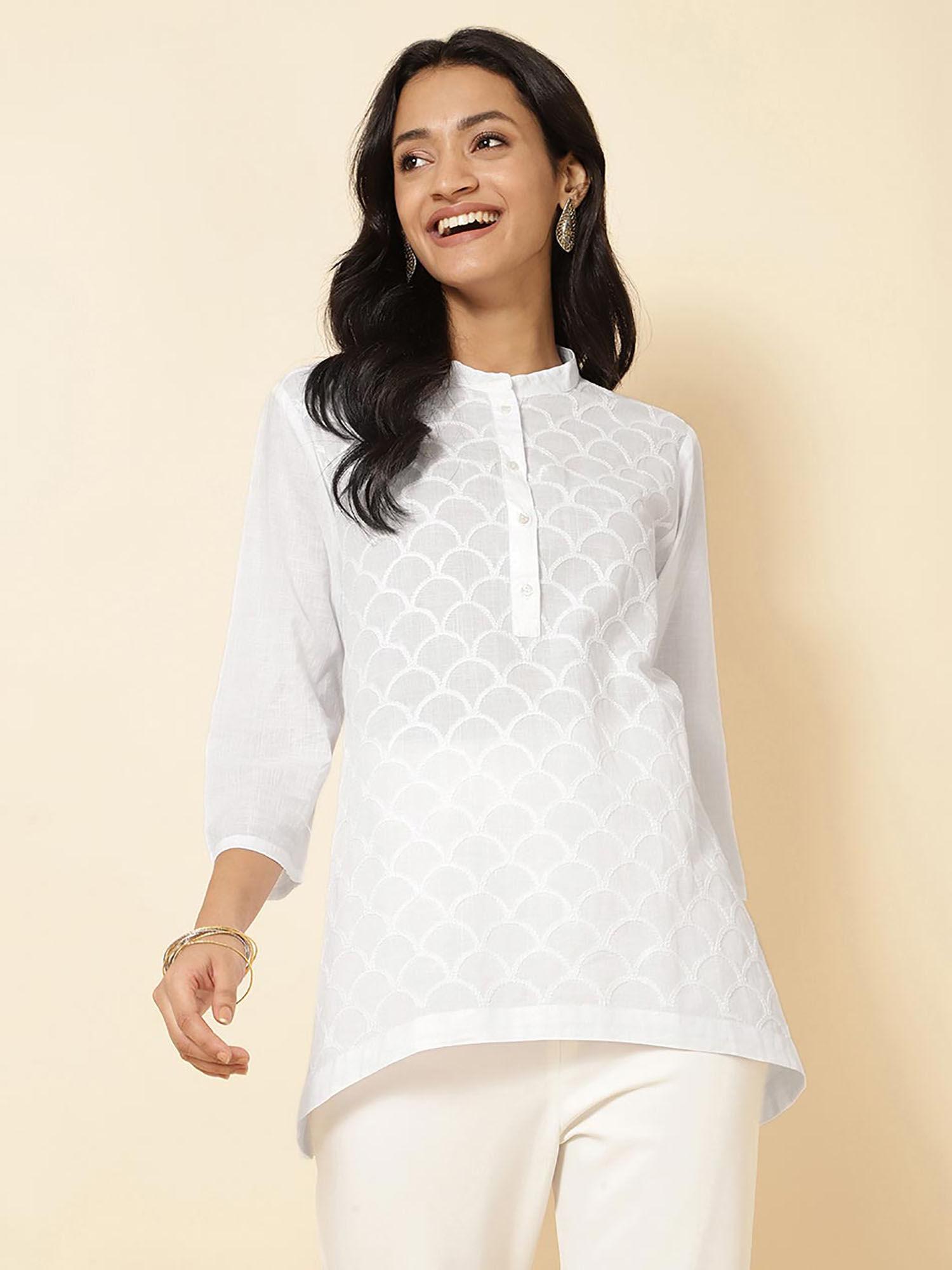 white cotton chikankari tunic