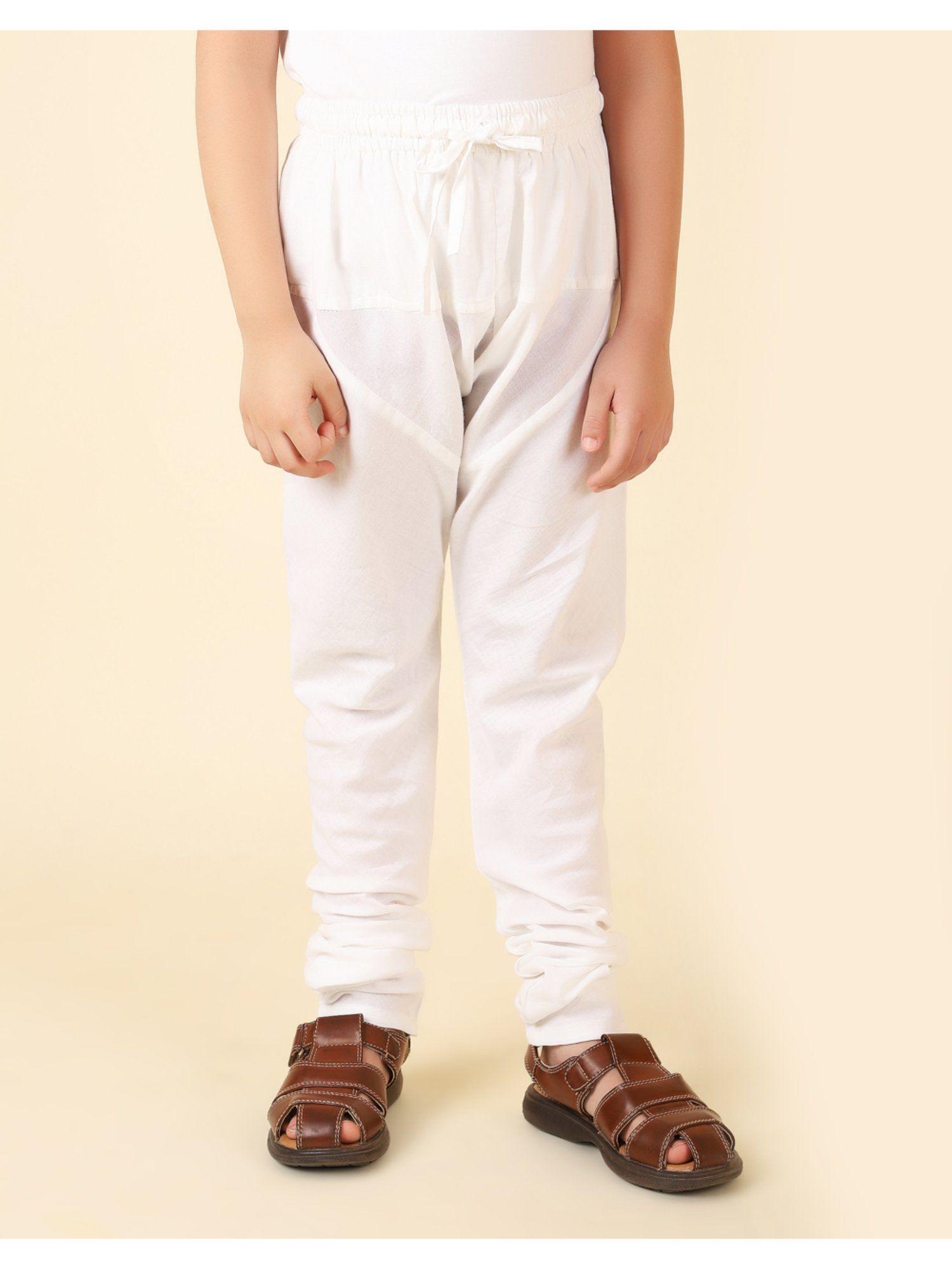 white cotton churidar with elasticated waistband & drawstring