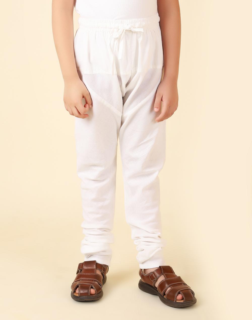 white cotton churidar with elasticated waistband & drawstring