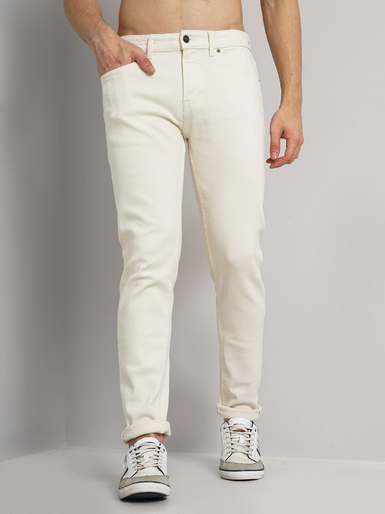 white cotton colored denim jeans