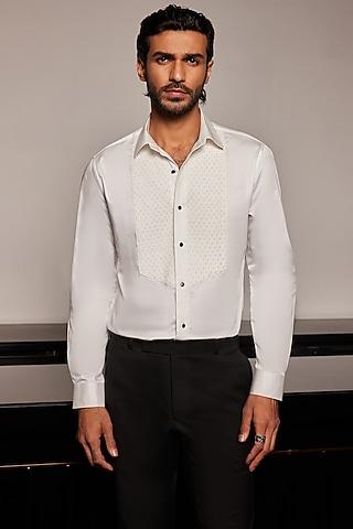 white cotton cutdana embroidered tuxedo shirt