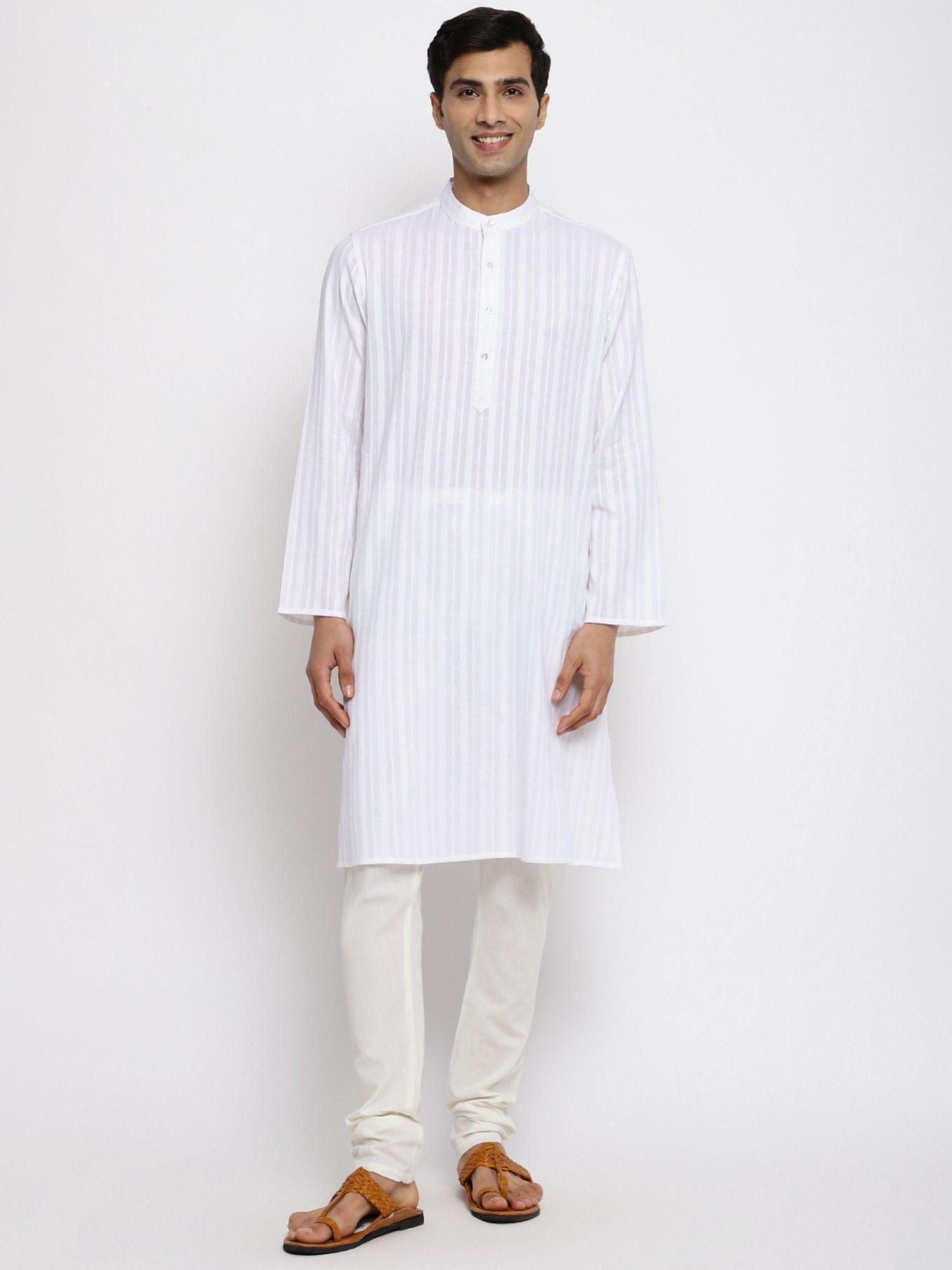 white cotton dobby long kurta